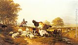 Thomas Sidney Cooper Cattle and Sheep Resting in an Extensive Landscape painting
